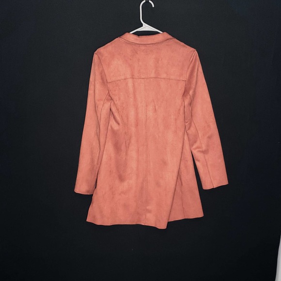 Long Orange/Red Faux Suede Leather Jacket size M/L - Picture 5 of 6